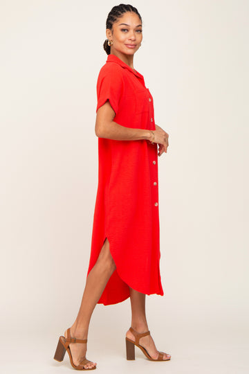Red Button Down Hi Low Maxi Dress