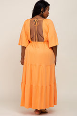 Orange Deep V-Neck Tiered Plus Maxi Dress
