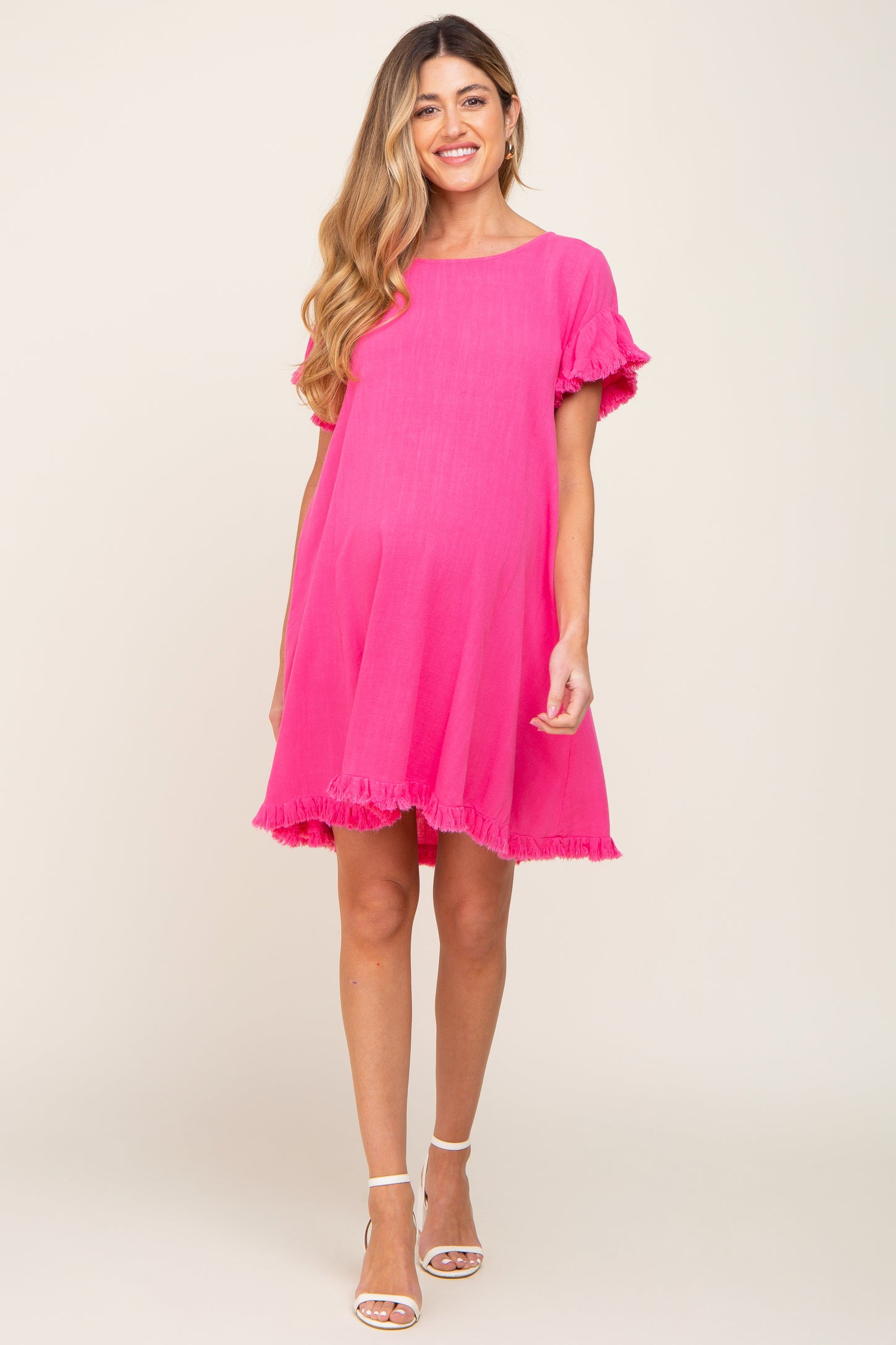 Fuchsia Fringe Linen Maternity Dress