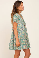 Green Floral Button Down Tiered Dress