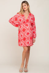Red Paisley Print Front Tie Maternity Dress