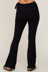Black Side Tie Flare Knit Pants