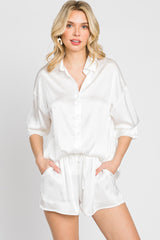 Ivory Button Up and Short Satin Set