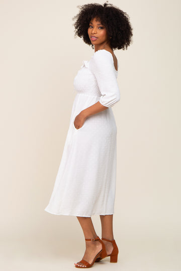 Ivory Swiss Dot 3/4 Sleeve Midi Dress