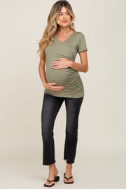 Olive Wrap Front Maternity/Nursing Top