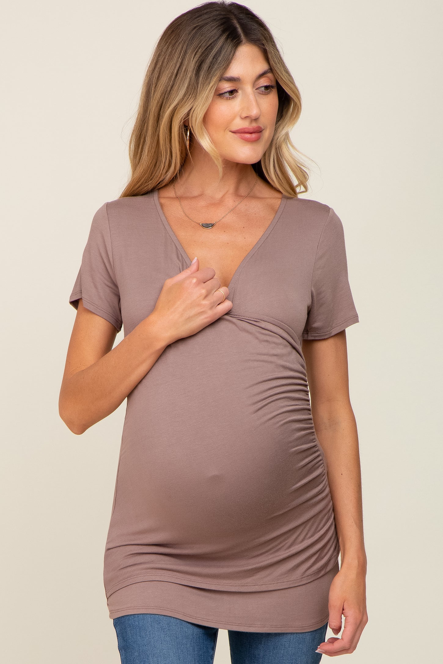 Mocha Wrap Front Maternity/Nursing Top