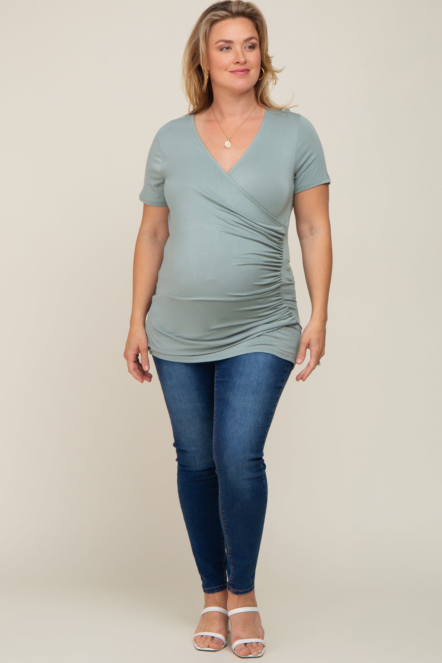 Mint Wrap Front Plus Maternity/Nursing Top