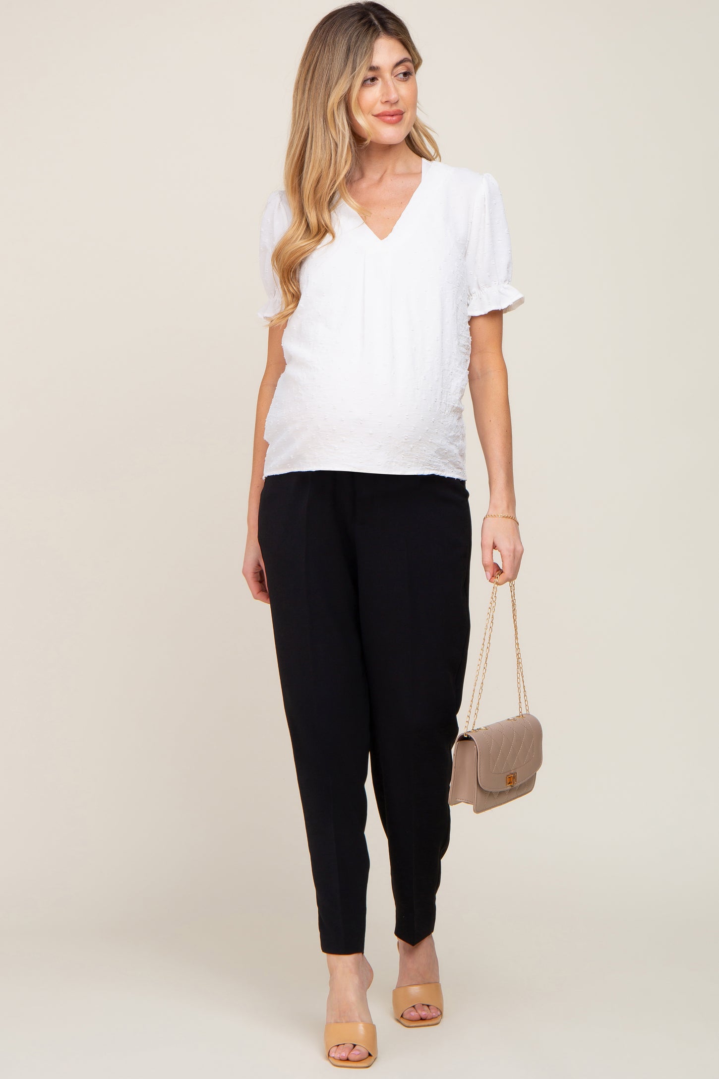 Black Cropped Maternity Dress Pants