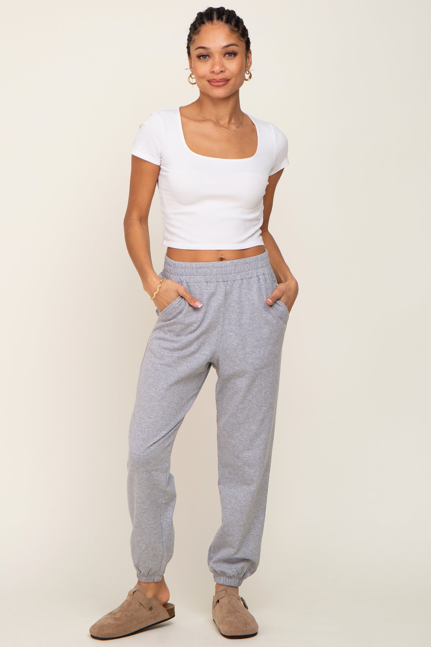 Heather Grey Basic Pocketed Sweatpants
