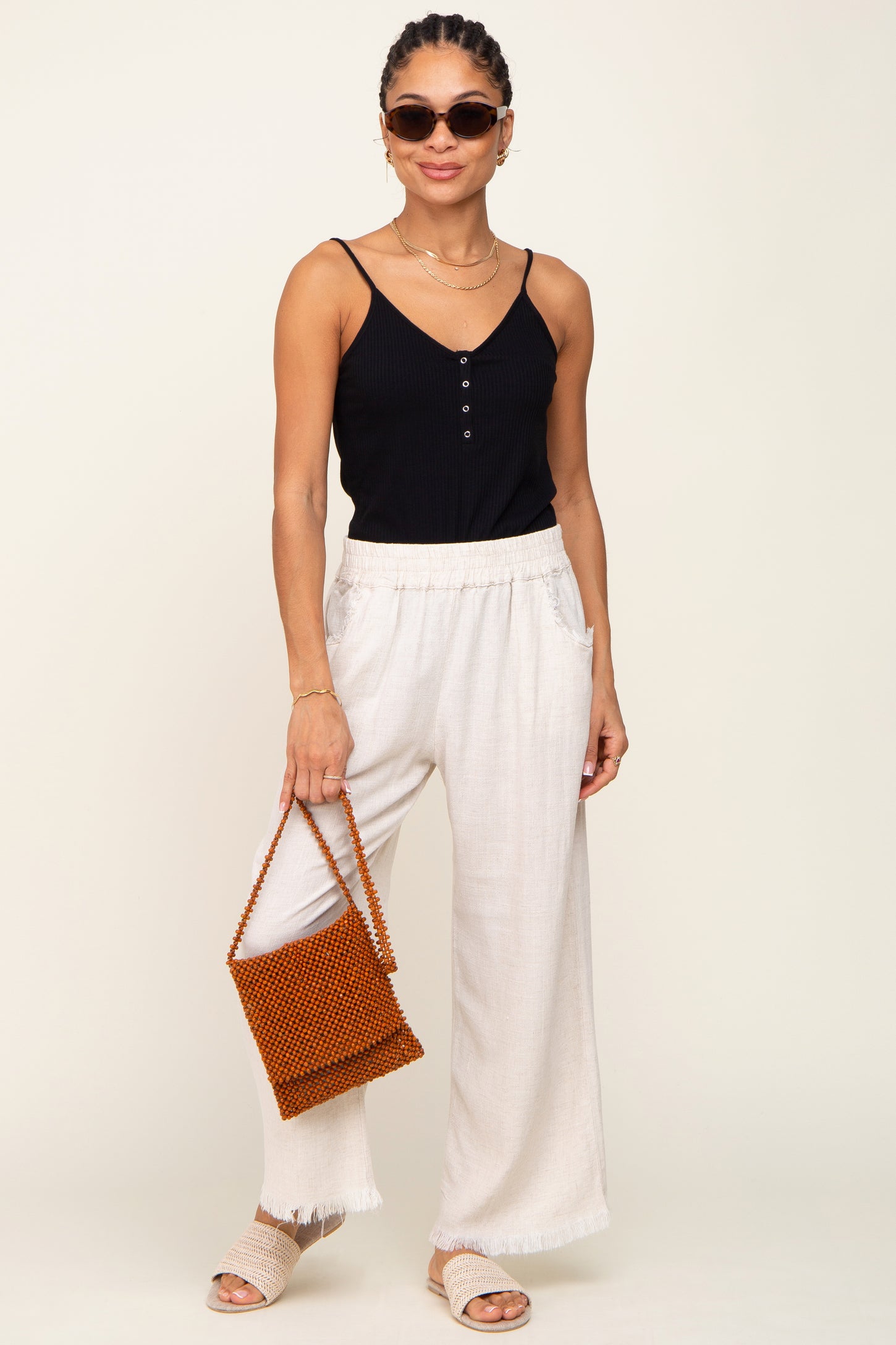 Black Ribbed Snap Button Cami