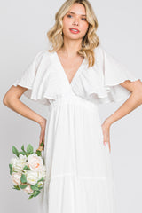White Crepe Flounce Sleeve Tiered Maxi Dress