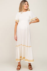 Ivory Embroidered Accent Maternity Maxi Dress