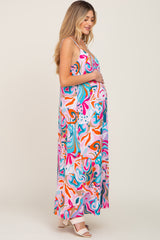 Multi-Color Sleeveless V-Neck Maternity Maxi Dress