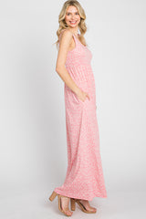 Pink Floral Sleeveless Maxi Dress