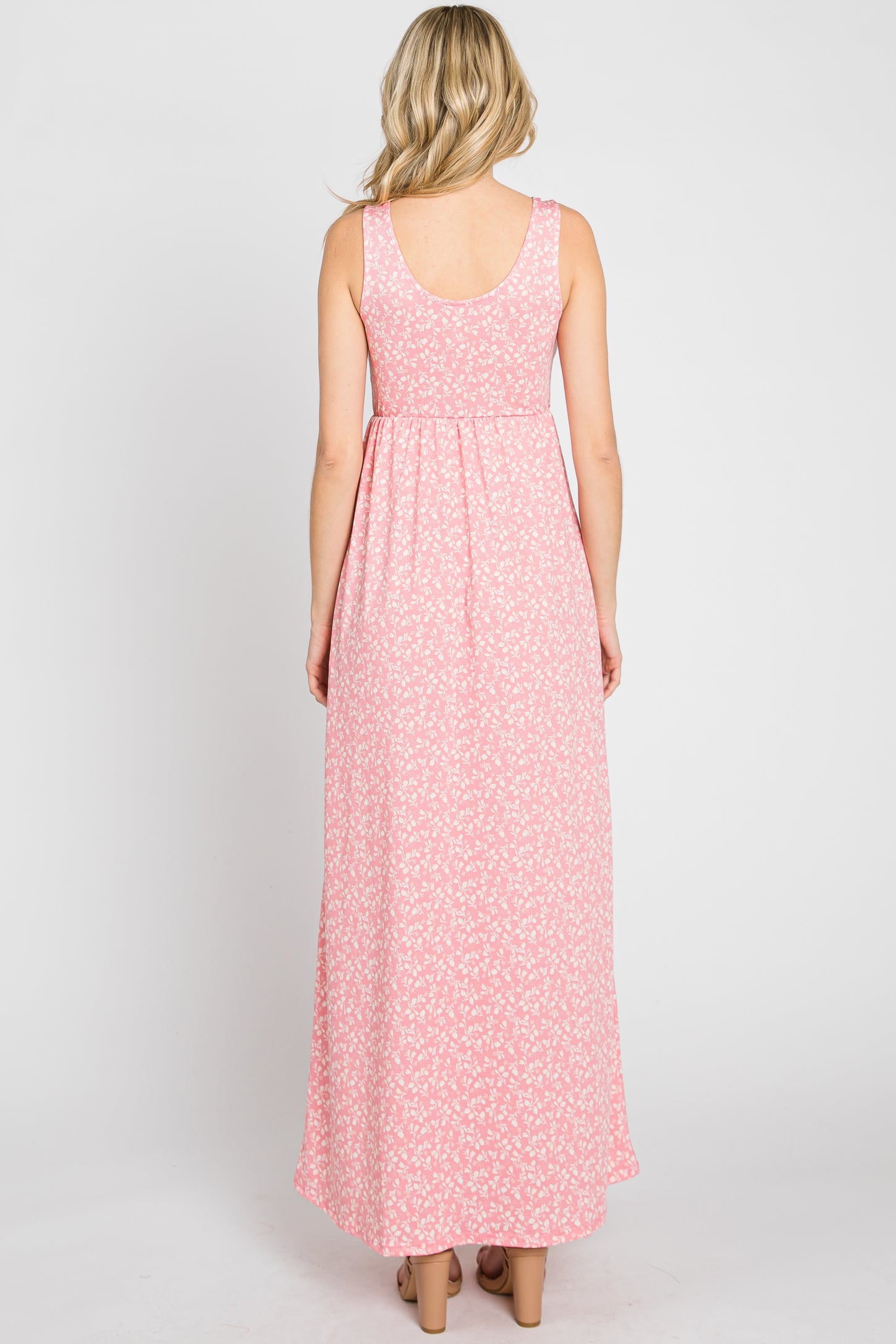 Pink Floral Sleeveless Maxi Dress