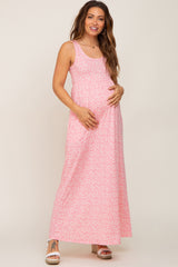 Pink Floral Sleeveless Maternity Maxi Dress