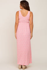 Pink Floral Sleeveless Maternity Maxi Dress