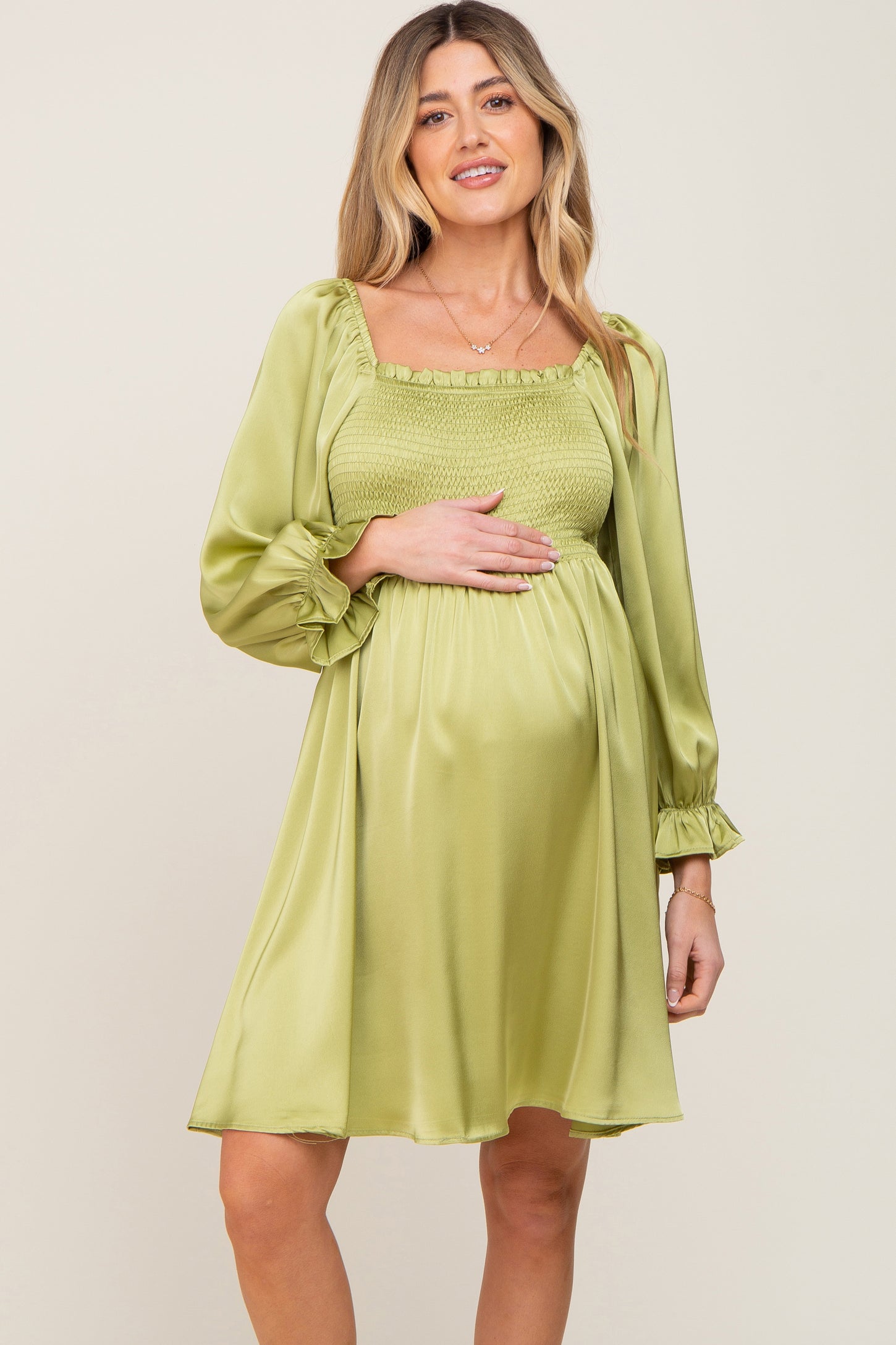 lime green maternity dress Soft Lime Empire Ruffle Sleeve Maxi Dress