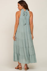 Sage Tiered High Neck Maternity Maxi Dress
