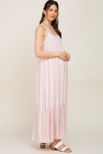 Coral Striped Sleeveless Maternity Maxi Dress