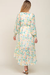 Lime Floral Chiffon Ruffle Hem Maternity Cover-Up