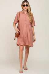 Mauve Buttondown Short Sleeve Maternity Dress