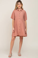 Mauve Buttondown Short Sleeve Maternity Dress