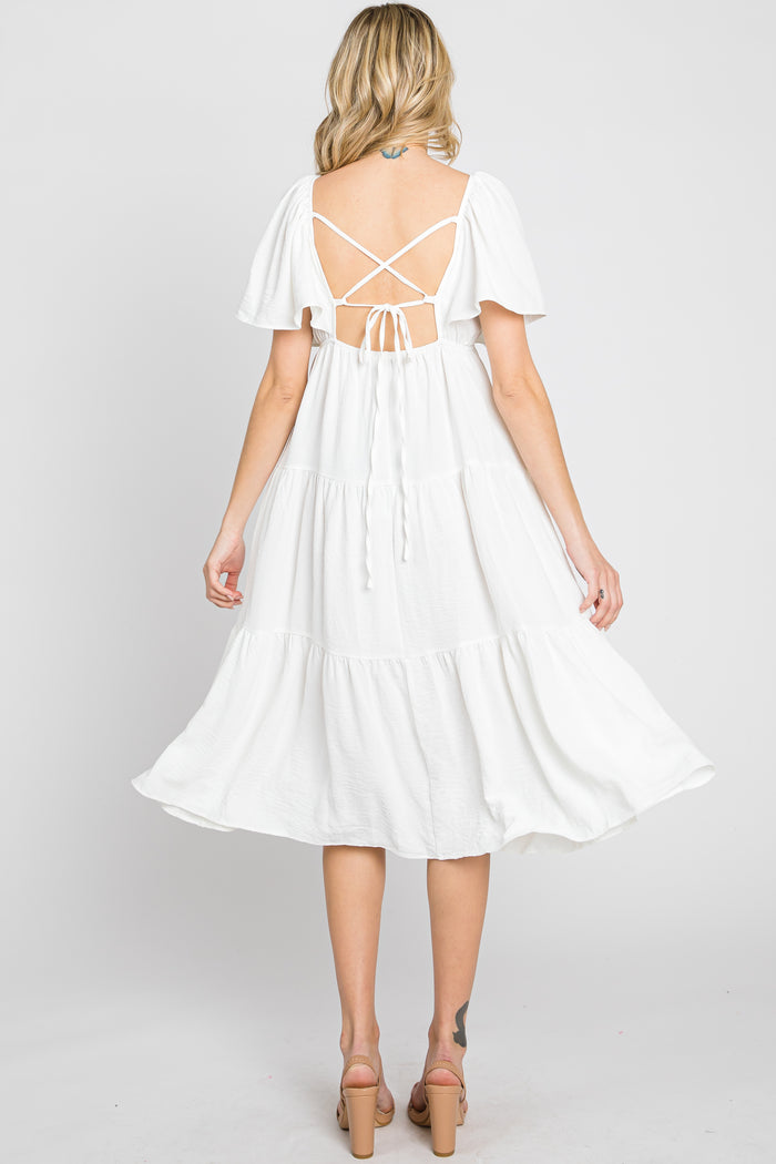 White Tiered Criss Cross Back Midi Dress