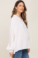 Ivory Lightweight Striped Textured Collared Maternity Top