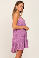 Lavender Floral Button Front Ruffle Dress