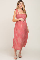 Mauve Floral Sleeveless Maternity Midi Dress