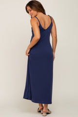 Navy Blue Sleeveless V-Neck Maternity Maxi Dress