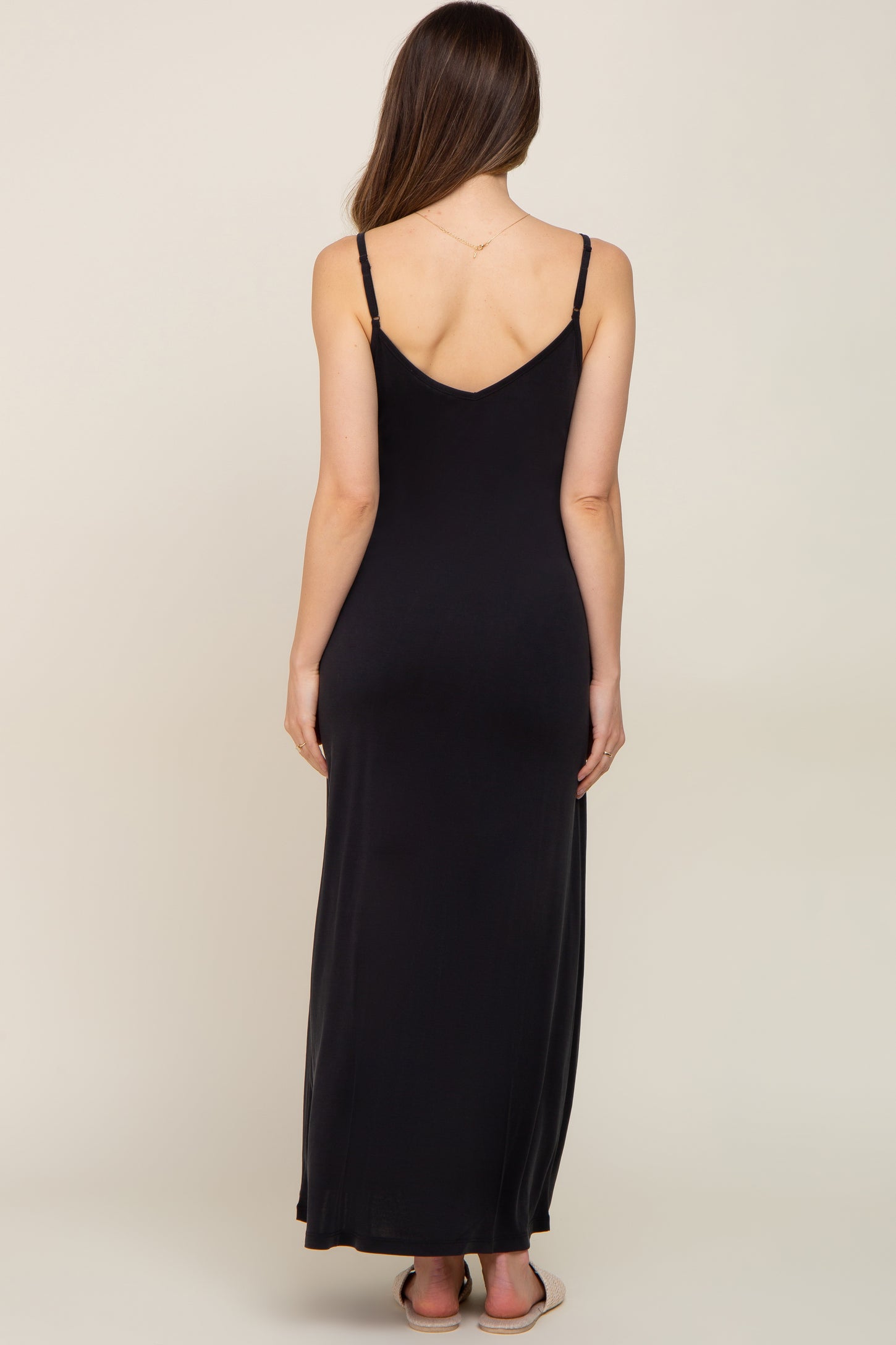 Black Sleeveless V-Neck Maternity Maxi Dress