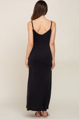Black Sleeveless V-Neck Maternity Maxi Dress