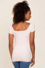 Light Pink Ribbed Squared Neck Cap Sleeve Top
