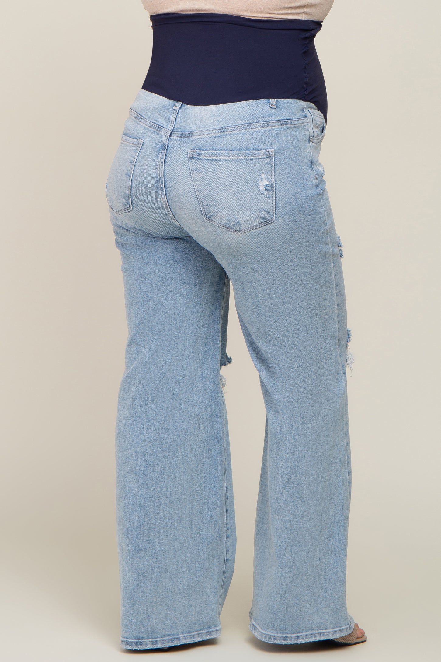 Light Blue Distressed Open Knee Wide Leg Maternity Plus Jeans