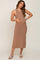 Mocha Ribbed Cutout Shoulder Side Slit Maternity Midi Dress