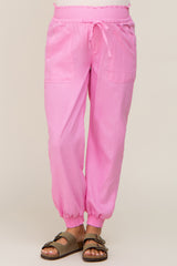 Pink Smocked Maternity Joggers