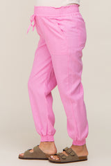 Pink Smocked Maternity Joggers