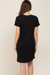 Black French Terry Cuffed Short Sleeve Maternity Dress
