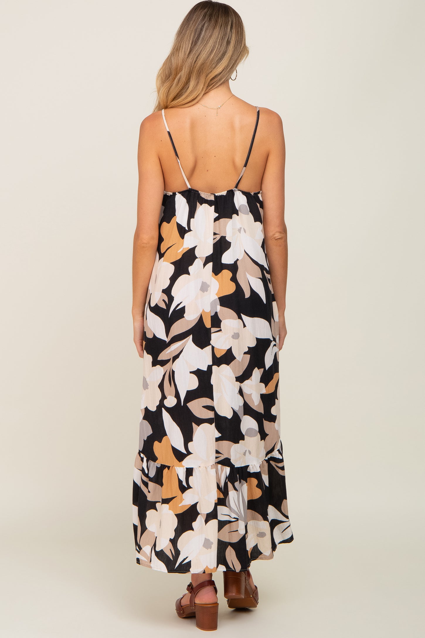 Black Floral Sleeveless Maternity Maxi Dress