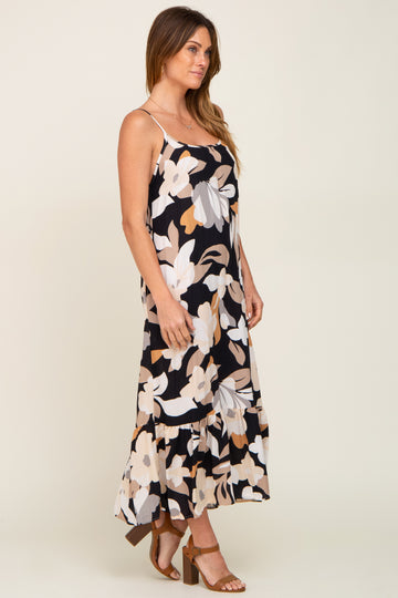 Black Floral Sleeveless Maxi Dress