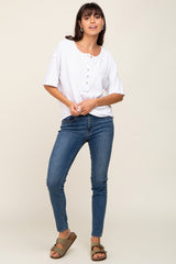 White Oversized Henley Top