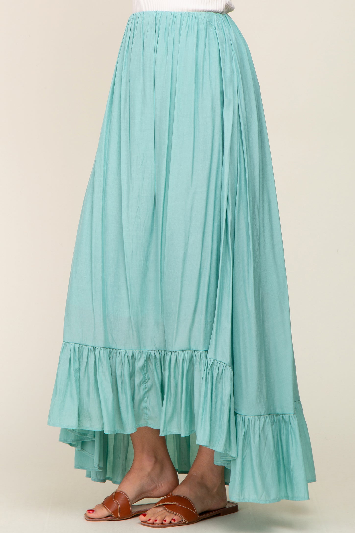 Sage Ruffle Hem Maxi Skirt