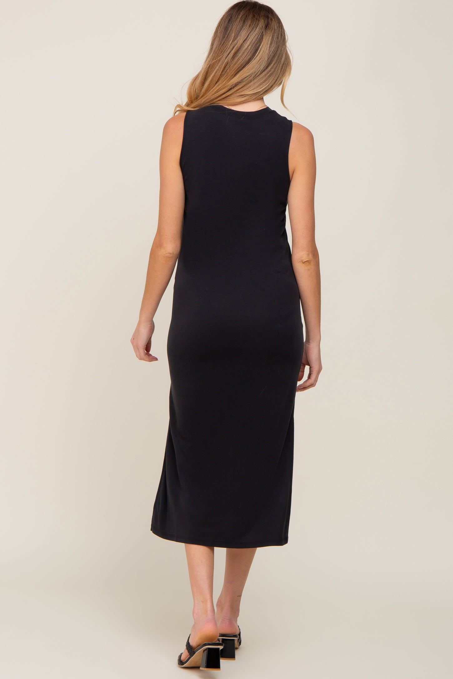 Black Soft Knit Sleeveless Maternity Midi Dress