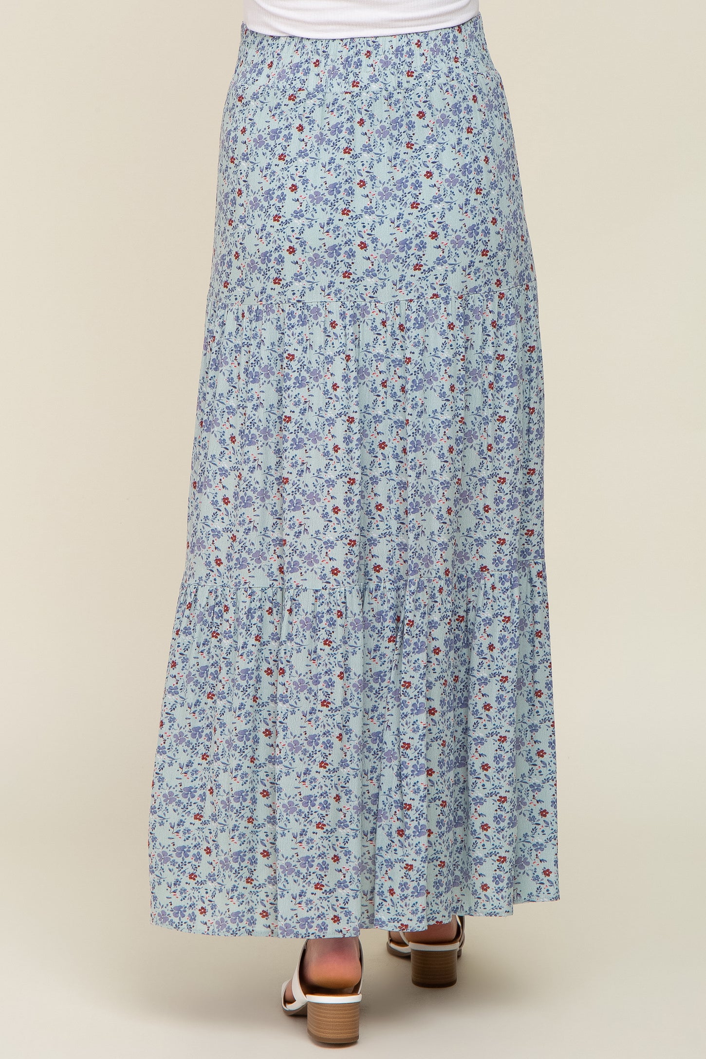 Sage Floral Tiered Maternity Maxi Skirt