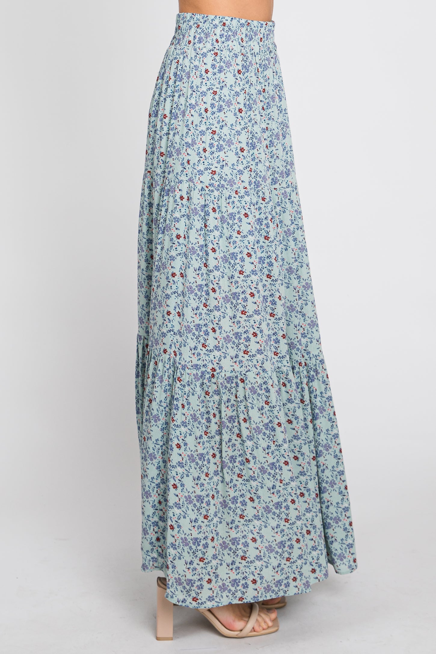 Sage Floral Tiered Maxi Skirt