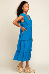 Aqua Ruffle Accent Tiered Midi Dress