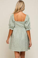 Light Olive Floral Textured Square Neck Babydoll Maternity Dress