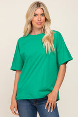 Green Oversized Rolled Short Sleeve Maternity Top